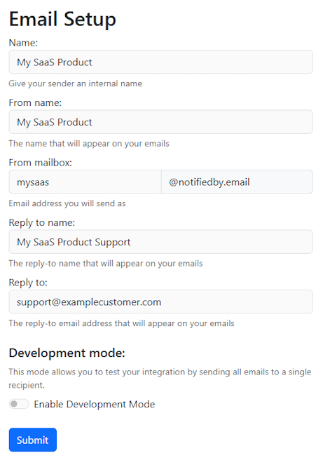 Setup email sender mailbox