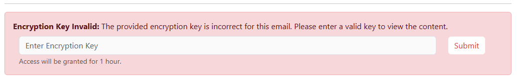 Incorrect encryption key